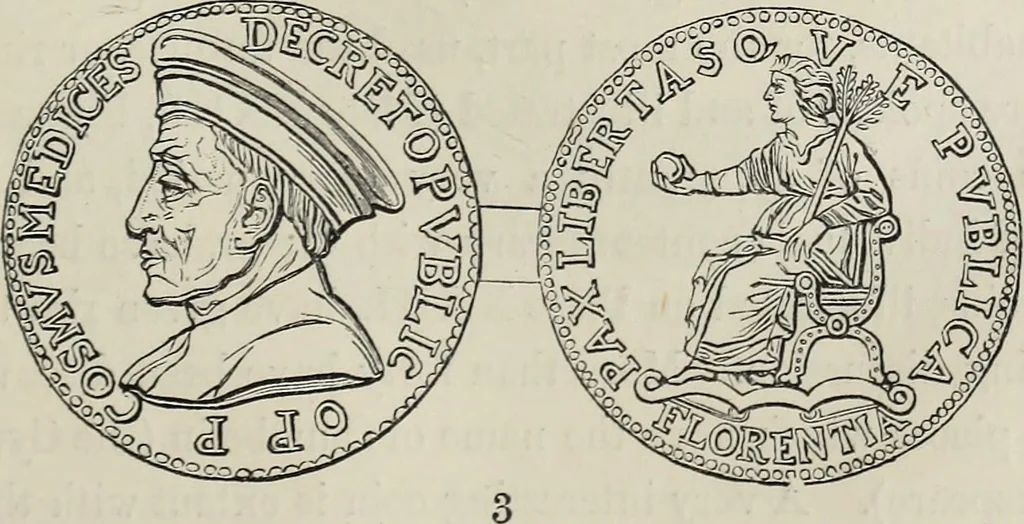 An illustration from Coins, medals, and seals, ancient and modern. Illustrated and described. With a sketch of the history of coins and coinage, instructions for young collectors, tables of comparative rarity, price lists of English and American coins, medals and tokens, &c., &c, 1861, leaf 56