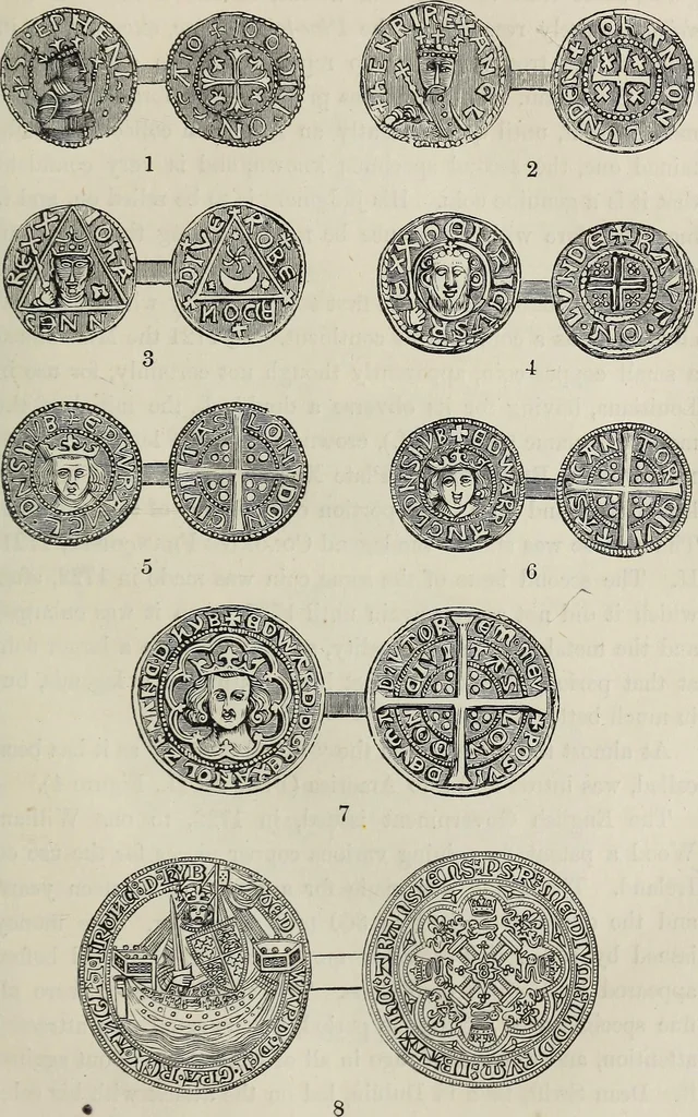 An illustration from Coins, medals, and seals, ancient and modern. Illustrated and described. With a sketch of the history of coins and coinage, instructions for young collectors, tables of comparative rarity, price lists of English and American coins, medals and tokens, &c., &c, 1861, leaf 74
