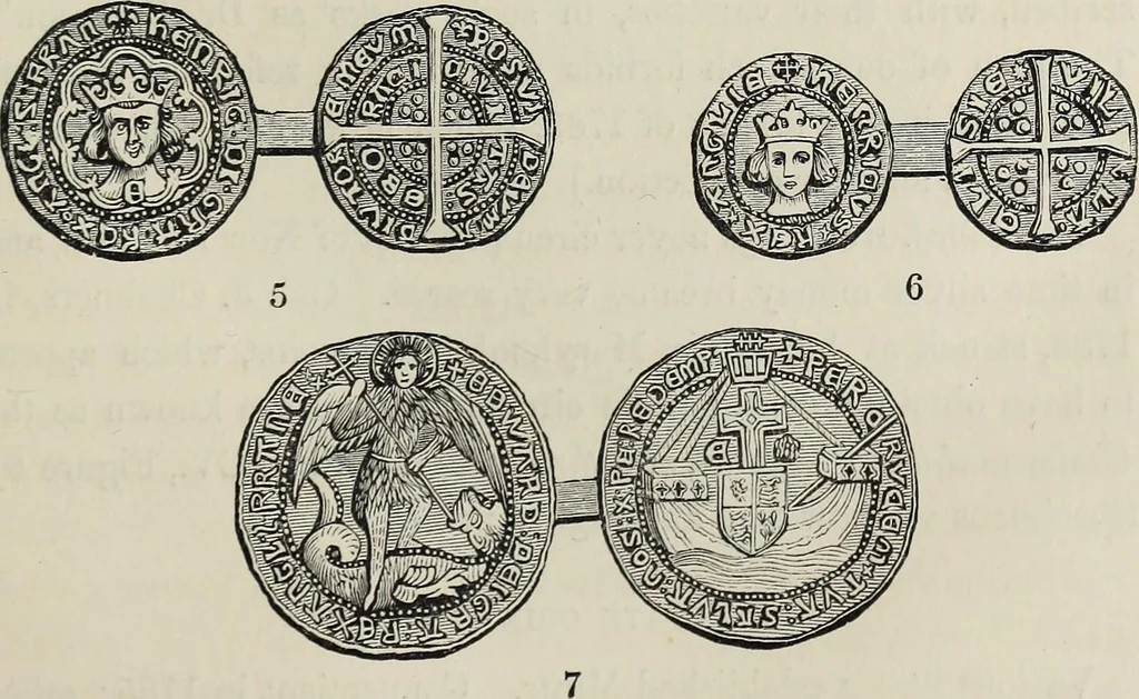An illustration from Coins, medals, and seals, ancient and modern. Illustrated and described. With a sketch of the history of coins and coinage, instructions for young collectors, tables of comparative rarity, price lists of English and American coins, medals and tokens, &c., &c, 1861, leaf 82
