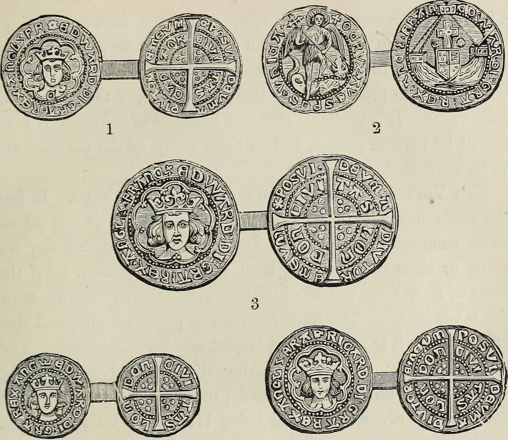 An illustration from Coins, medals, and seals, ancient and modern. Illustrated and described. With a sketch of the history of coins and coinage, instructions for young collectors, tables of comparative rarity, price lists of English and American coins, medals and tokens, &c., &c, 1861, leaf 86