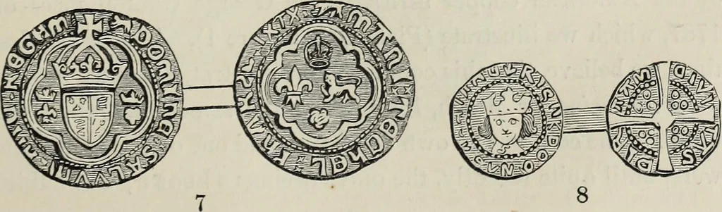 An illustration from Coins, medals, and seals, ancient and modern. Illustrated and described. With a sketch of the history of coins and coinage, instructions for young collectors, tables of comparative rarity, price lists of English and American coins, medals and tokens, &c., &c, 1861, leaf 86