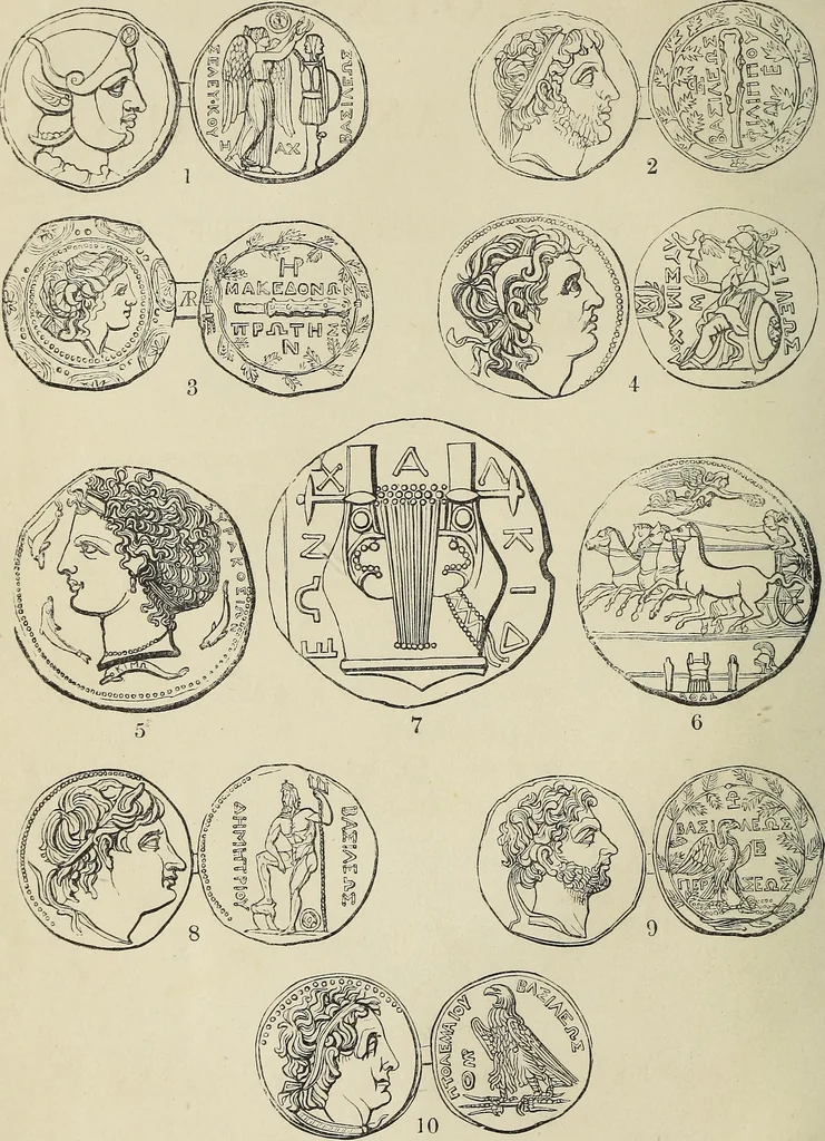 An illustration from Coins, medals, and seals, ancient and modern. Illustrated and described. With a sketch of the history of coins and coinage, instructions for young collectors, tables of comparative rarity, price lists of English and American coins, medals and tokens, &c., &c, 1861, leaf 9