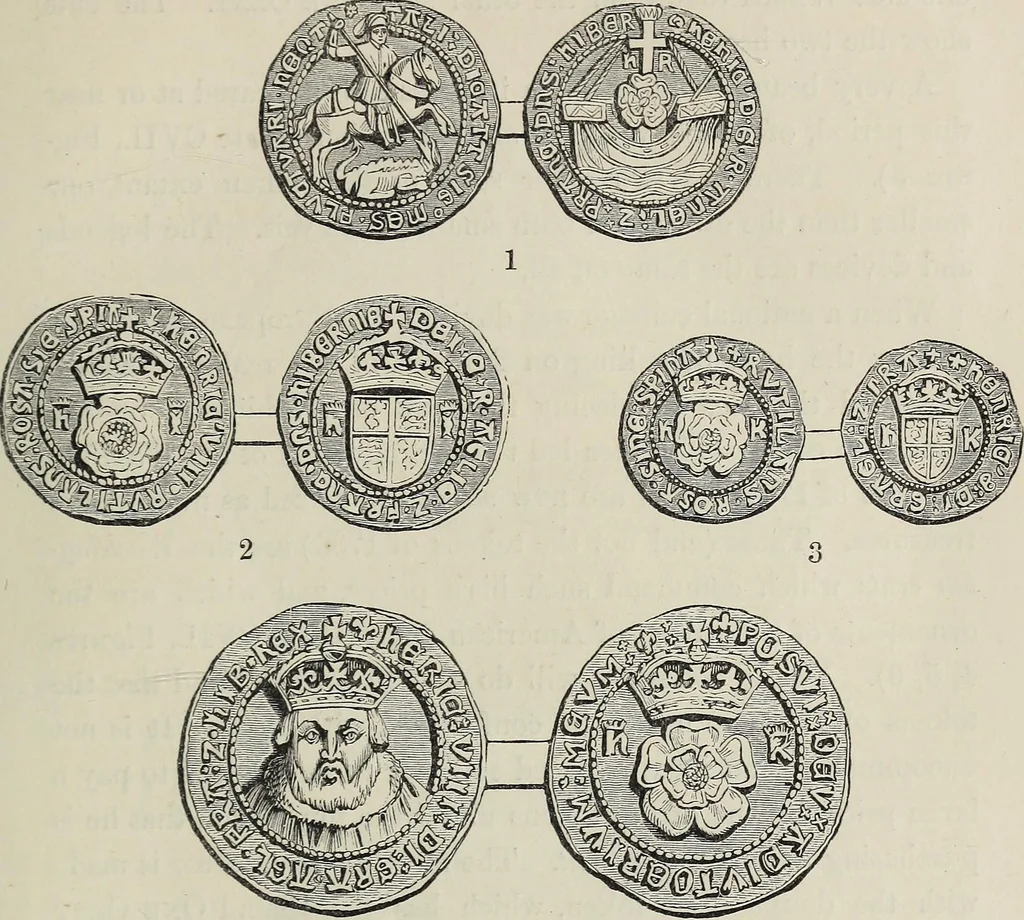 An illustration from Coins, medals, and seals, ancient and modern. Illustrated and described. With a sketch of the history of coins and coinage, instructions for young collectors, tables of comparative rarity, price lists of English and American coins, medals and tokens, &c., &c, 1861, leaf 94