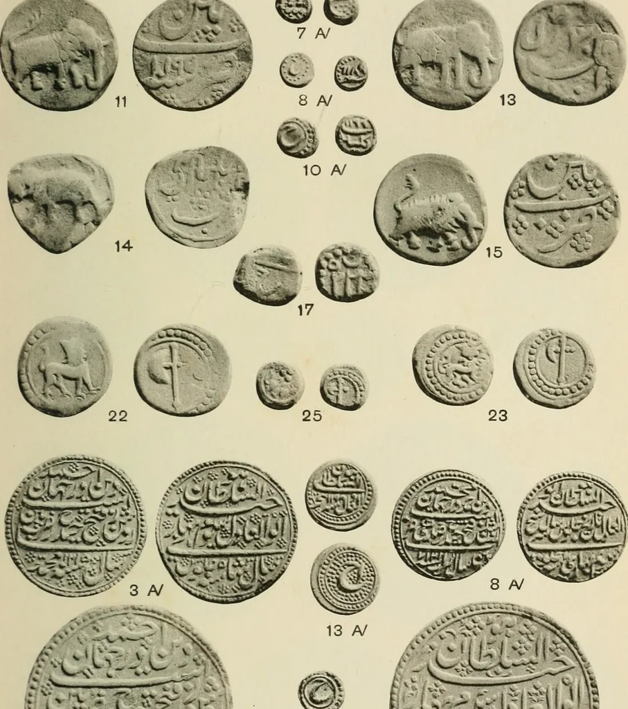 An illustration from The coins of Haidar Ali and Tipu Sultan, 1921, leaf 140