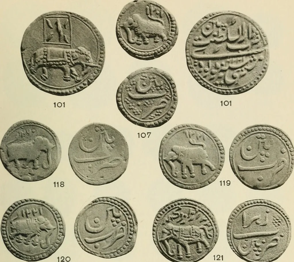An illustration from The coins of Haidar Ali and Tipu Sultan, 1921, leaf 144