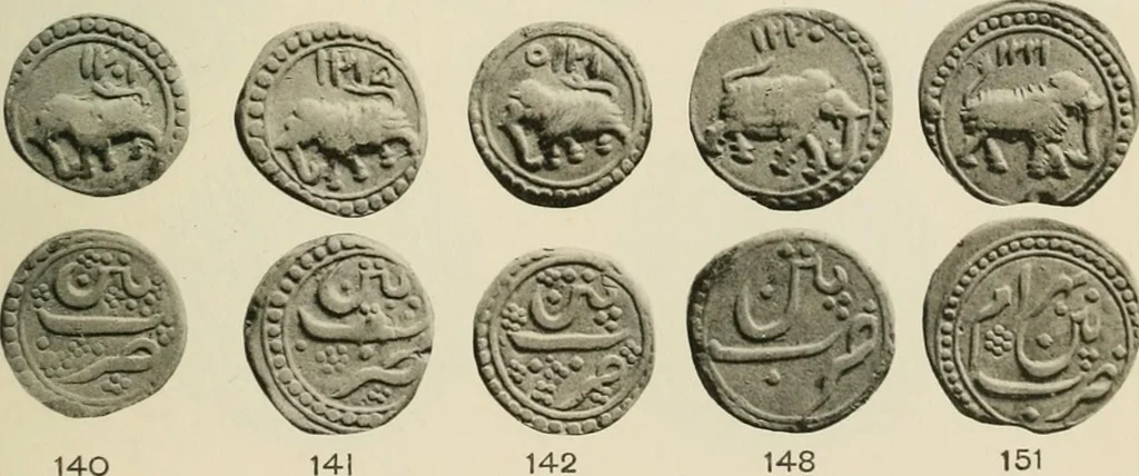 An illustration from The coins of Haidar Ali and Tipu Sultan, 1921, leaf 144
