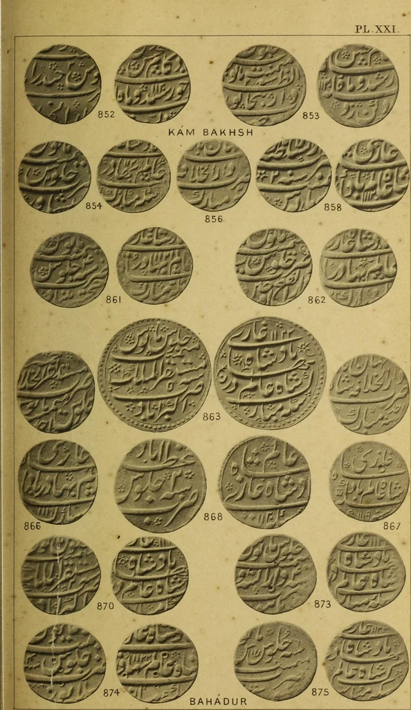 An illustration from The coins of the Moghul emperors of Hindustan in the British Museum, 1892, leaf 602