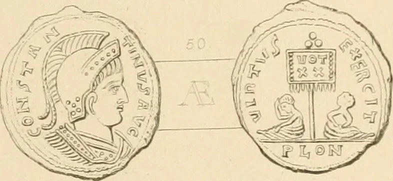 An illustration from Coins of the Romans relating to Britain, described and illustrated, 1844, leaf 200