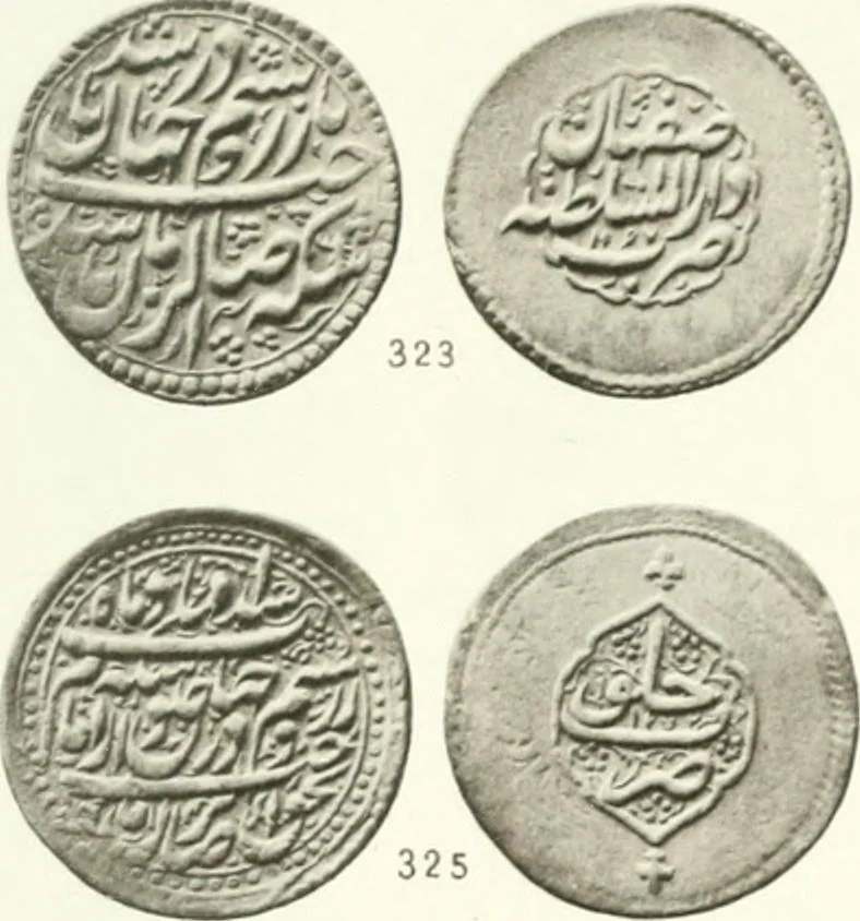 An illustration from The coins of the sháhs of Persia, Safavis, Afgháns, Efsháris, Zands, and Kájárs, 1887, leaf 452
