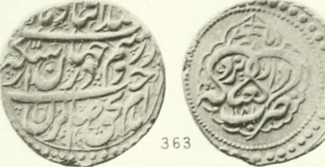 An illustration from The coins of the sháhs of Persia, Safavis, Afgháns, Efsháris, Zands, and Kájárs, 1887, leaf 454