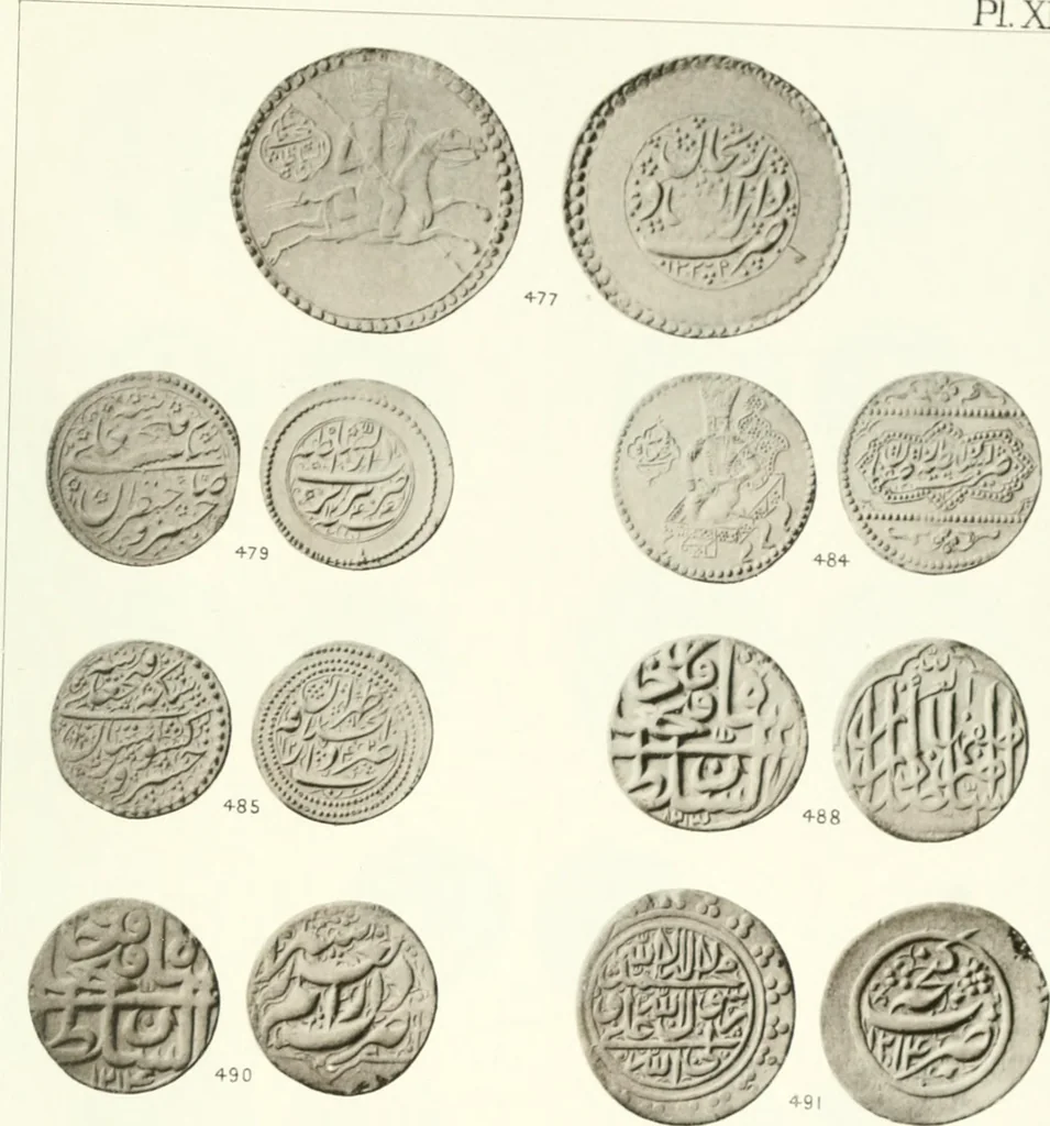 An illustration from The coins of the sháhs of Persia, Safavis, Afgháns, Efsháris, Zands, and Kájárs, 1887, leaf 462