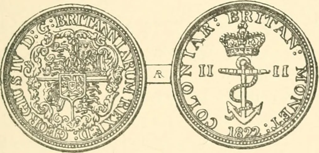 An illustration from The coins and tokens of the possessions and colonies of the British empire, 1889, leaf 332