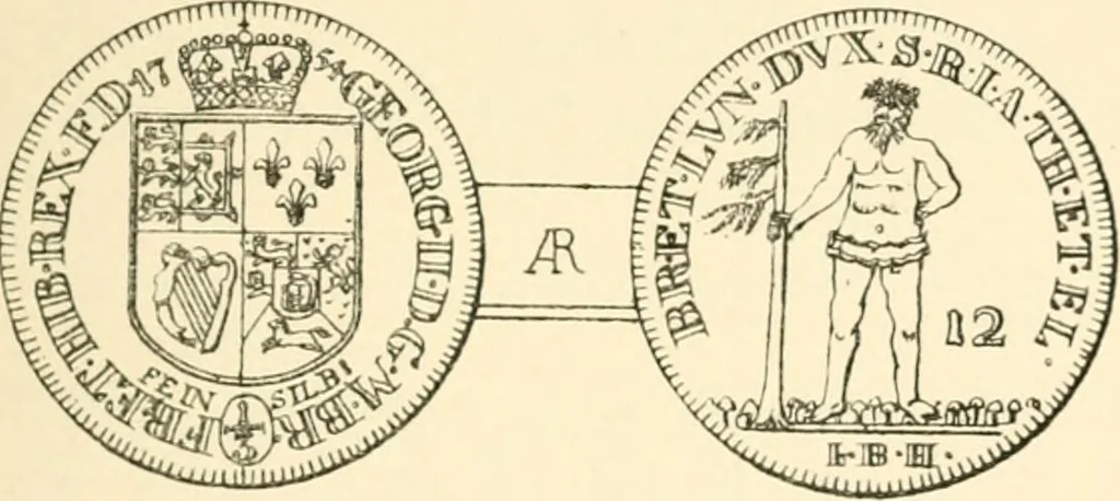 An illustration from The coins and tokens of the possessions and colonies of the British empire, 1889, leaf 74