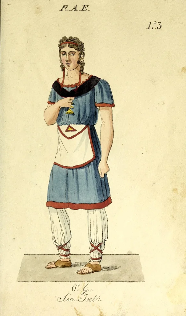 An illustration from Colección de los principales trages y adornos de los diferentes ritos mazonicos conocidos desde la época de su fundación, seguida de las reglas mas remarcables de los miembros de las diferentes sociedades secretas, y precedida de un compendio histórico de ellas, 1822, leaf 31