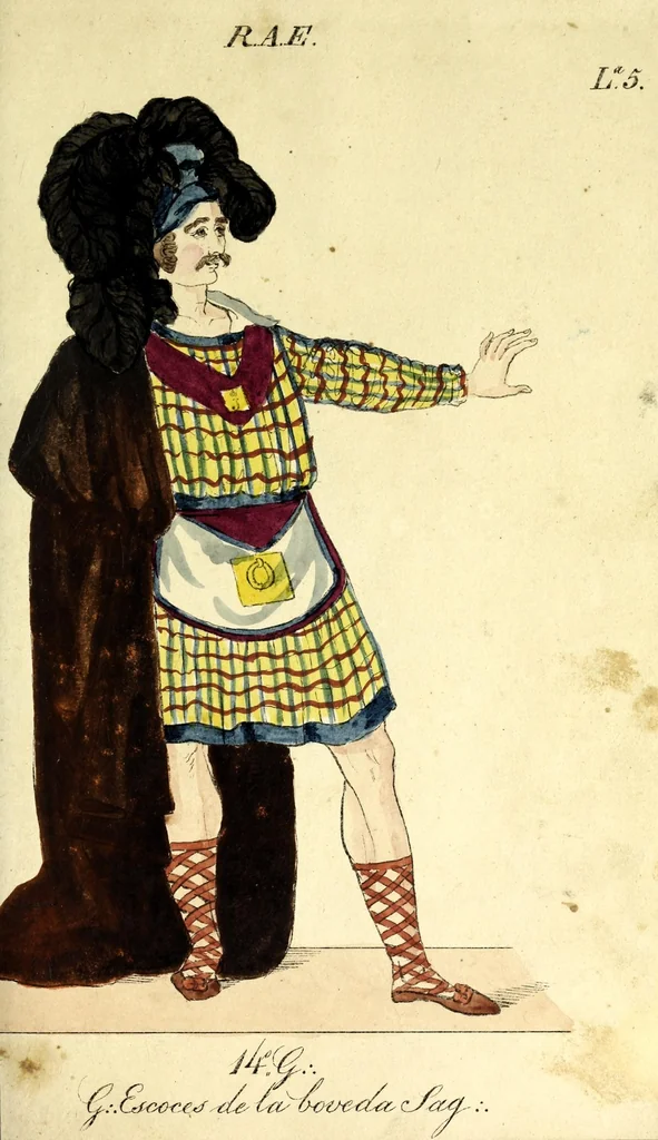 An illustration from Colección de los principales trages y adornos de los diferentes ritos mazonicos conocidos desde la época de su fundación, seguida de las reglas mas remarcables de los miembros de las diferentes sociedades secretas, y precedida de un compendio histórico de ellas, 1822, leaf 35