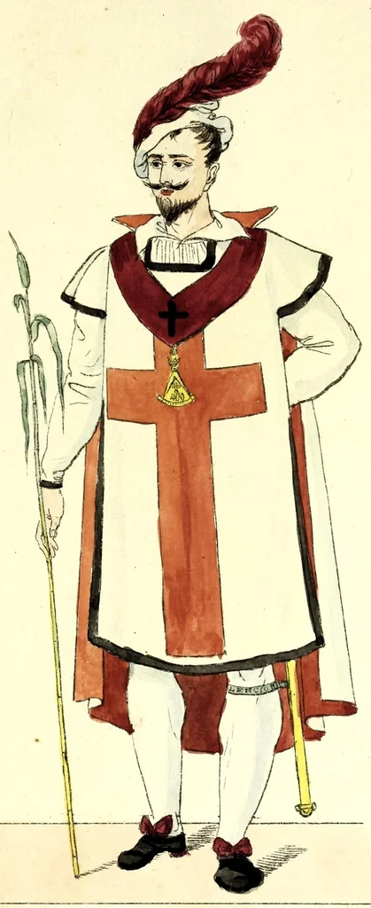 An illustration from Colección de los principales trages y adornos de los diferentes ritos mazonicos conocidos desde la época de su fundación, seguida de las reglas mas remarcables de los miembros de las diferentes sociedades secretas, y precedida de un compendio histórico de ellas, 1822, leaf 39