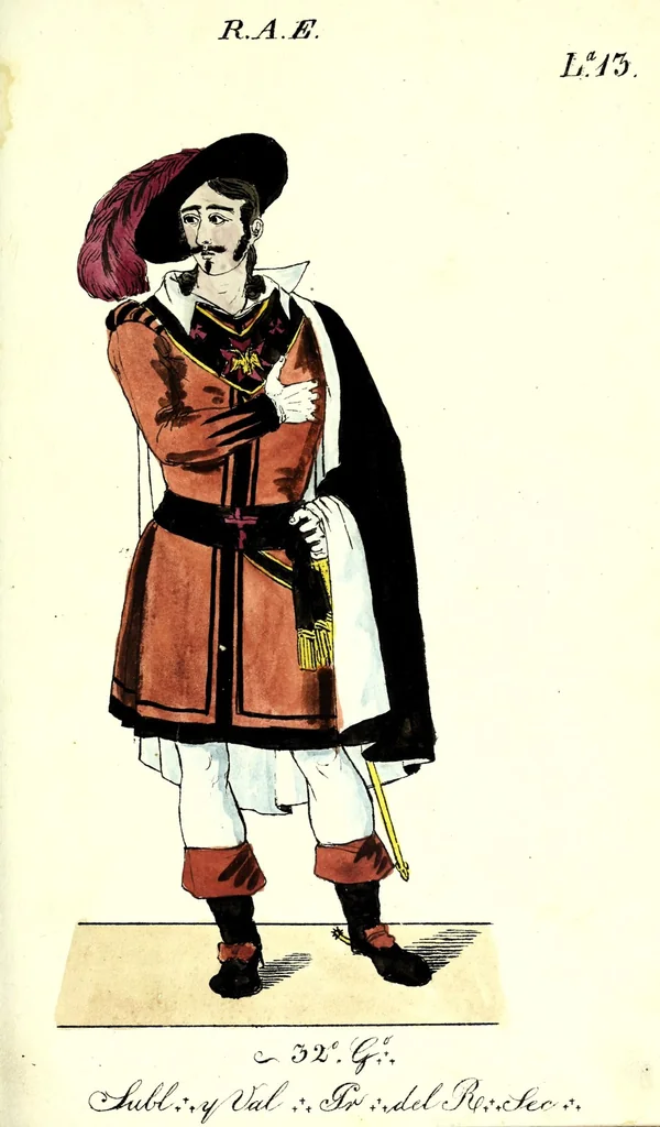 An illustration from Colección de los principales trages y adornos de los diferentes ritos mazonicos conocidos desde la época de su fundación, seguida de las reglas mas remarcables de los miembros de las diferentes sociedades secretas, y precedida de un compendio histórico de ellas, 1822, leaf 51