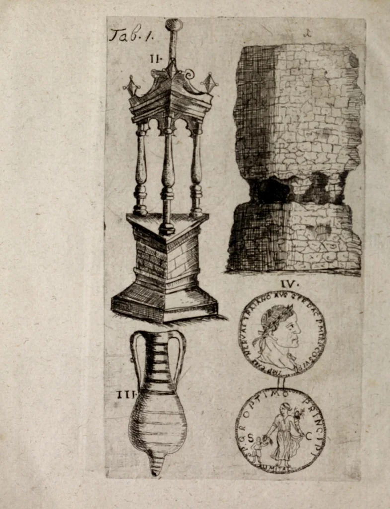 An illustration from Collectaneorum naturae, artis & antiquitatis specimen primum antiquitatis : sive urnae sepulchralis, nuper extra urbem Mognuntinam erutae descriptio, 1697, leaf 12