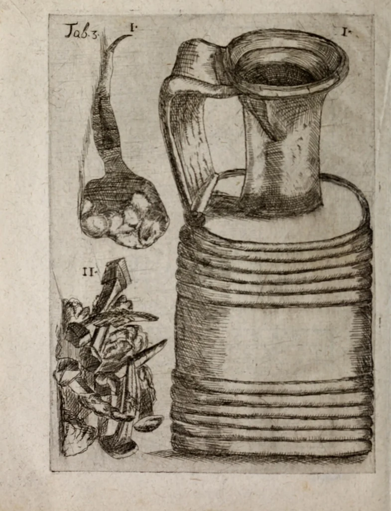 An illustration from Collectaneorum naturae, artis & antiquitatis specimen primum antiquitatis : sive urnae sepulchralis, nuper extra urbem Mognuntinam erutae descriptio, 1697, leaf 18