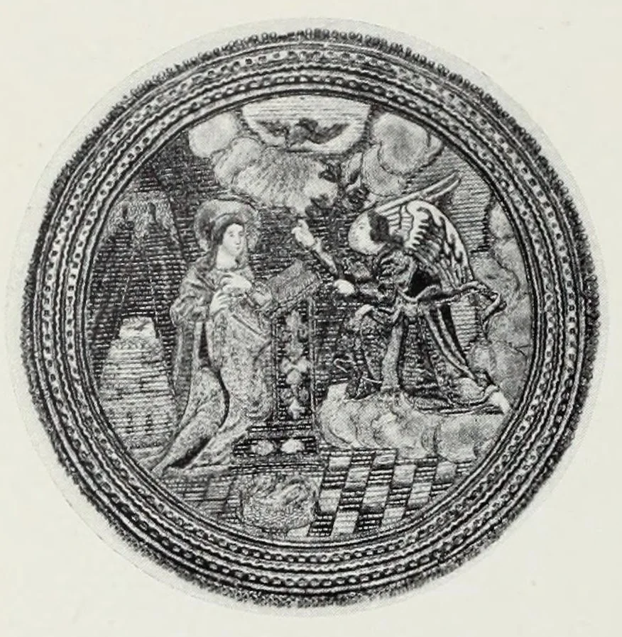 An illustration from Collection de broderies anciennes décrites par madame Isabelle Errera. Catalogue orné de 104 photogravures, 1905, leaf 106