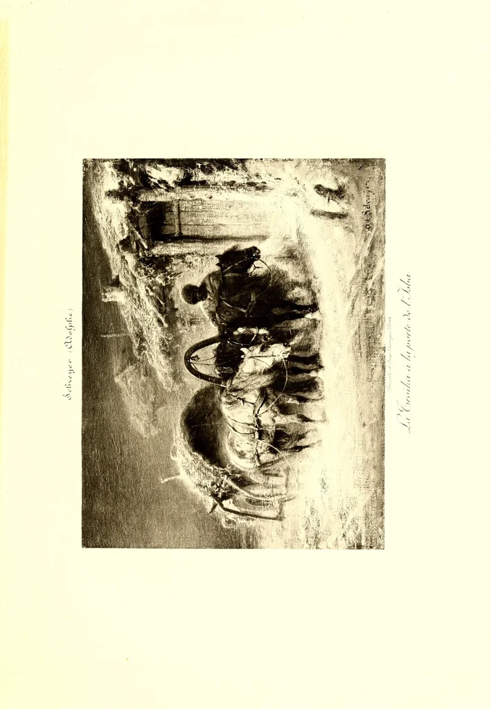 An illustration from Collection John Balli, de Londres : Catalogue des importants tableaux modernes aquarelles & pastels par Bonheur (Rosa), Corot, Daubigny (Ch.), Delacroix (Eug.). Dias (N.), Harpignies, Isabey (E.), Lhermitte (Leon), Rousseau (Th.), Schreyer, Troyon (C.), Veyrassat, Van Marcke, Whistler, Importante aquarelle de Meissonier, 1807, 1913, leaf 123