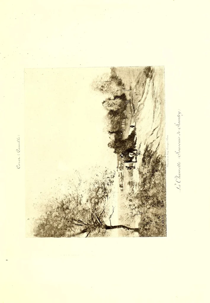 An illustration from Collection John Balli, de Londres : Catalogue des importants tableaux modernes aquarelles & pastels par Bonheur (Rosa), Corot, Daubigny (Ch.), Delacroix (Eug.). Dias (N.), Harpignies, Isabey (E.), Lhermitte (Leon), Rousseau (Th.), Schreyer, Troyon (C.), Veyrassat, Van Marcke, Whistler, Importante aquarelle de Meissonier, 1807, 1913, leaf 49