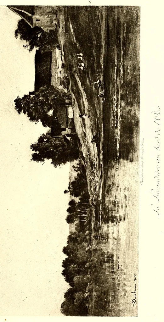 An illustration from Collection John Balli, de Londres : Catalogue des importants tableaux modernes aquarelles & pastels par Bonheur (Rosa), Corot, Daubigny (Ch.), Delacroix (Eug.). Dias (N.), Harpignies, Isabey (E.), Lhermitte (Leon), Rousseau (Th.), Schreyer, Troyon (C.), Veyrassat, Van Marcke, Whistler, Importante aquarelle de Meissonier, 1807, 1913, leaf 59