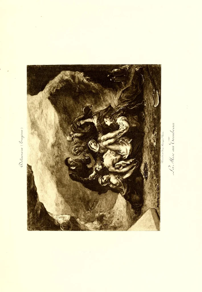 An illustration from Collection John Balli, de Londres : Catalogue des importants tableaux modernes aquarelles & pastels par Bonheur (Rosa), Corot, Daubigny (Ch.), Delacroix (Eug.). Dias (N.), Harpignies, Isabey (E.), Lhermitte (Leon), Rousseau (Th.), Schreyer, Troyon (C.), Veyrassat, Van Marcke, Whistler, Importante aquarelle de Meissonier, 1807, 1913, leaf 69