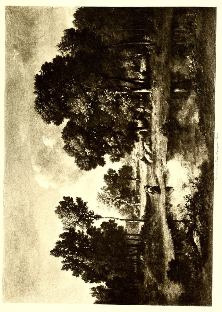 An illustration from Collection John Balli, de Londres : Catalogue des importants tableaux modernes aquarelles & pastels par Bonheur (Rosa), Corot, Daubigny (Ch.), Delacroix (Eug.). Dias (N.), Harpignies, Isabey (E.), Lhermitte (Leon), Rousseau (Th.), Schreyer, Troyon (C.), Veyrassat, Van Marcke, Whistler, Importante aquarelle de Meissonier, 1807, 1913, leaf 75