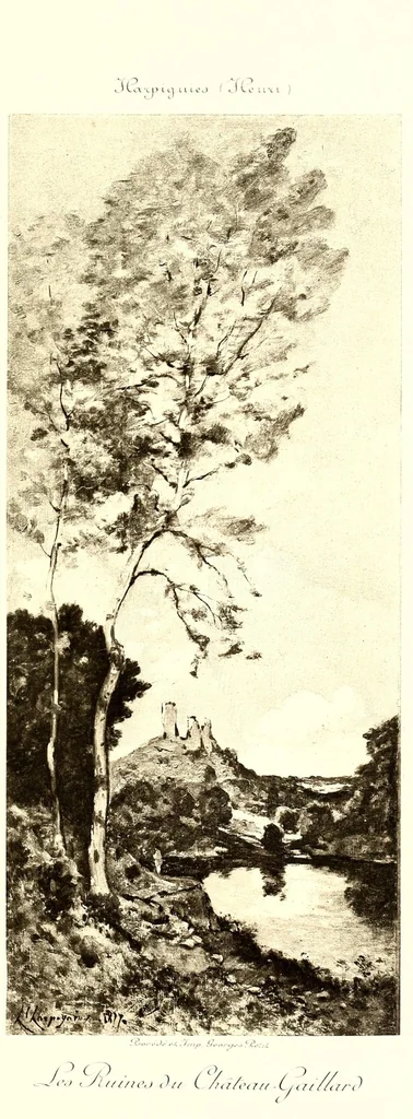 An illustration from Collection John Balli, de Londres : Catalogue des importants tableaux modernes aquarelles & pastels par Bonheur (Rosa), Corot, Daubigny (Ch.), Delacroix (Eug.). Dias (N.), Harpignies, Isabey (E.), Lhermitte (Leon), Rousseau (Th.), Schreyer, Troyon (C.), Veyrassat, Van Marcke, Whistler, Importante aquarelle de Meissonier, 1807, 1913, leaf 85