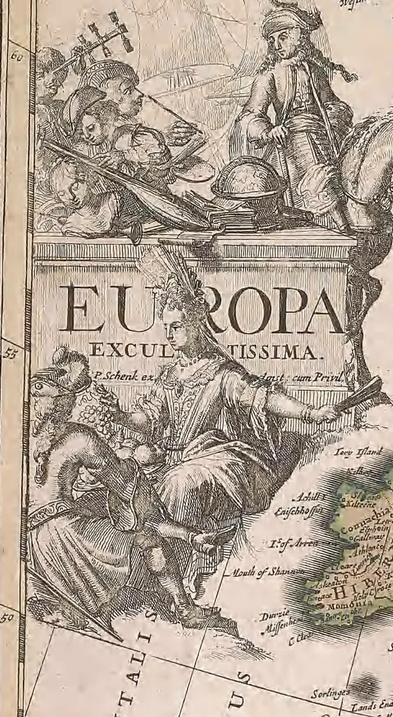 An illustration from A collection of maps of Europe, Asia, Africa, North America, and South America, circa 1700-1725, by Sr. Sanson, Guillieme de l'Isle, Peter Schenck, and others. [cartographic material], 1700, leaf 214