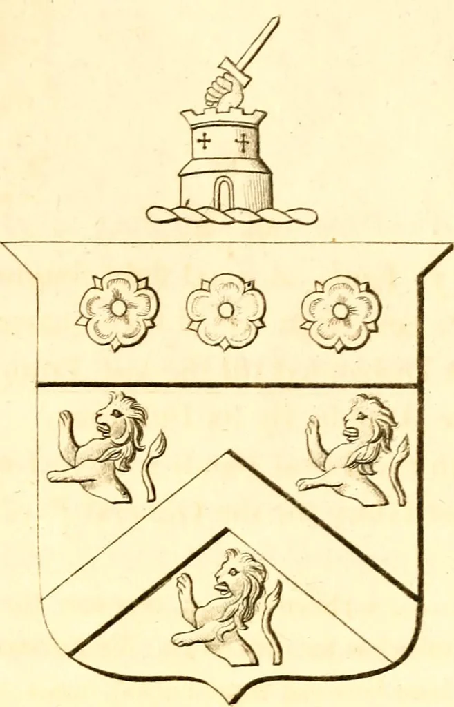 An illustration from A collection of armorial bearings, inscriptions, etc., in the Church of St. Nicholas, Newcastle on Tyne, and chapelries of Gosforth & Cramlington, Northumberland. To which is prefixed a historical account of the Church of St. Nicholas, 1820, leaf 102