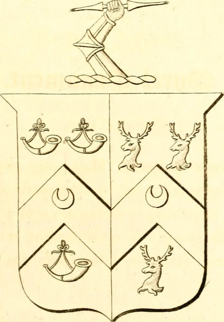 An illustration from A collection of armorial bearings, inscriptions, etc., in the Church of St. Nicholas, Newcastle on Tyne, and chapelries of Gosforth & Cramlington, Northumberland. To which is prefixed a historical account of the Church of St. Nicholas, 1820, leaf 102