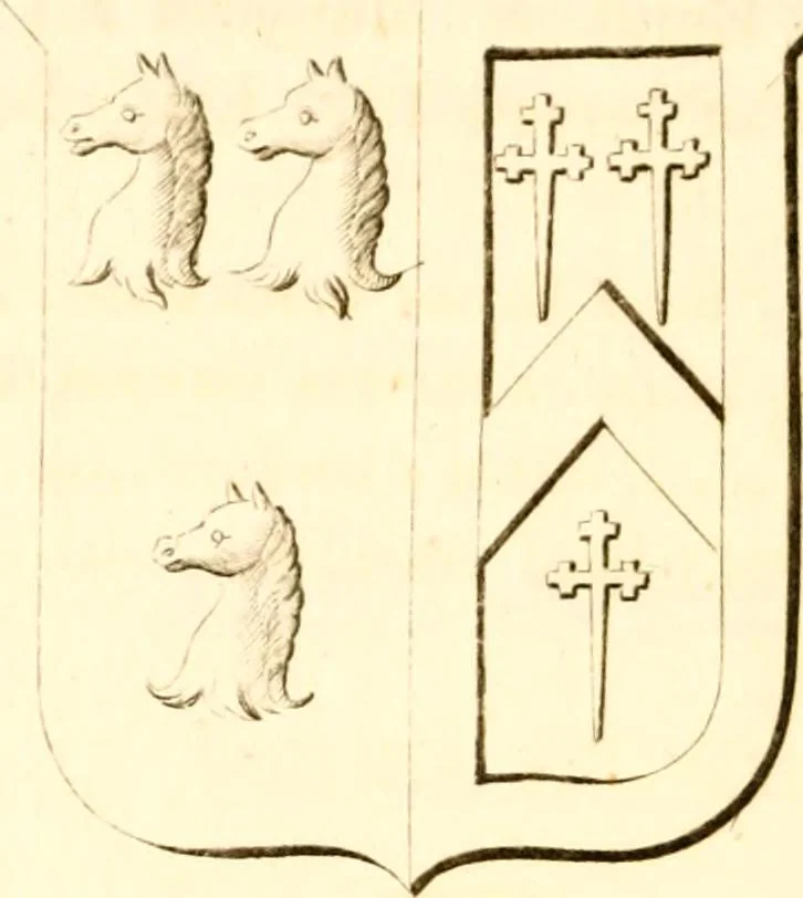 An illustration from A collection of armorial bearings, inscriptions, etc., in the Church of St. Nicholas, Newcastle on Tyne, and chapelries of Gosforth & Cramlington, Northumberland. To which is prefixed a historical account of the Church of St. Nicholas, 1820, leaf 111