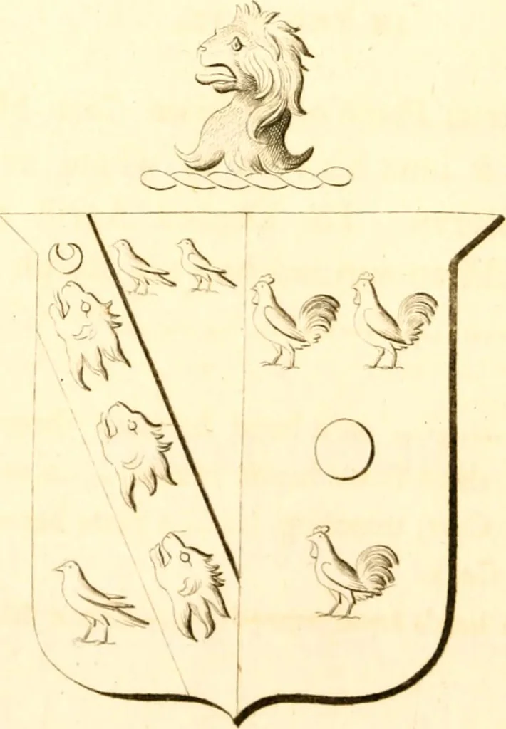 An illustration from A collection of armorial bearings, inscriptions, etc., in the Church of St. Nicholas, Newcastle on Tyne, and chapelries of Gosforth & Cramlington, Northumberland. To which is prefixed a historical account of the Church of St. Nicholas, 1820, leaf 111