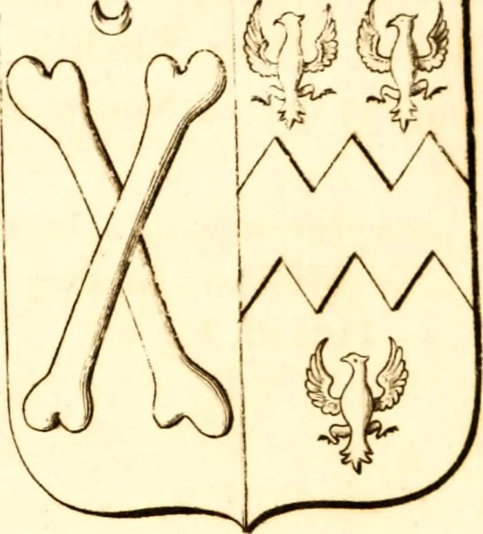An illustration from A collection of armorial bearings, inscriptions, etc., in the Church of St. Nicholas, Newcastle on Tyne, and chapelries of Gosforth & Cramlington, Northumberland. To which is prefixed a historical account of the Church of St. Nicholas, 1820, leaf 117