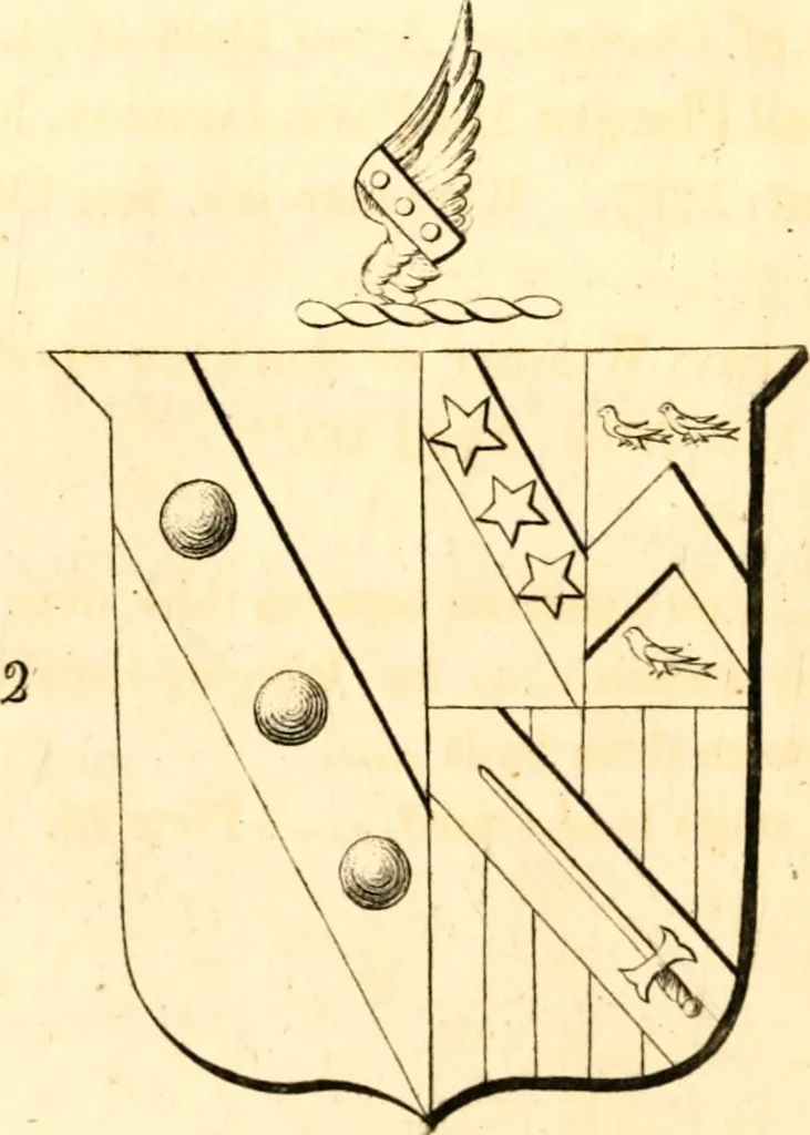 An illustration from A collection of armorial bearings, inscriptions, etc., in the Church of St. Nicholas, Newcastle on Tyne, and chapelries of Gosforth & Cramlington, Northumberland. To which is prefixed a historical account of the Church of St. Nicholas, 1820, leaf 121
