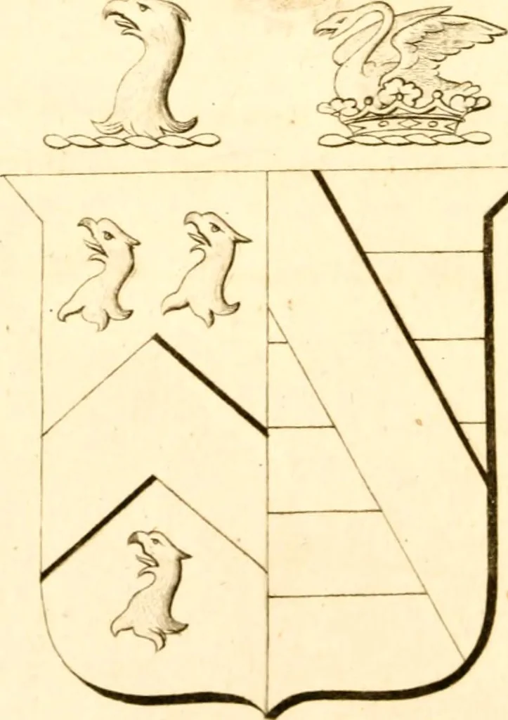 An illustration from A collection of armorial bearings, inscriptions, etc., in the Church of St. Nicholas, Newcastle on Tyne, and chapelries of Gosforth & Cramlington, Northumberland. To which is prefixed a historical account of the Church of St. Nicholas, 1820, leaf 137
