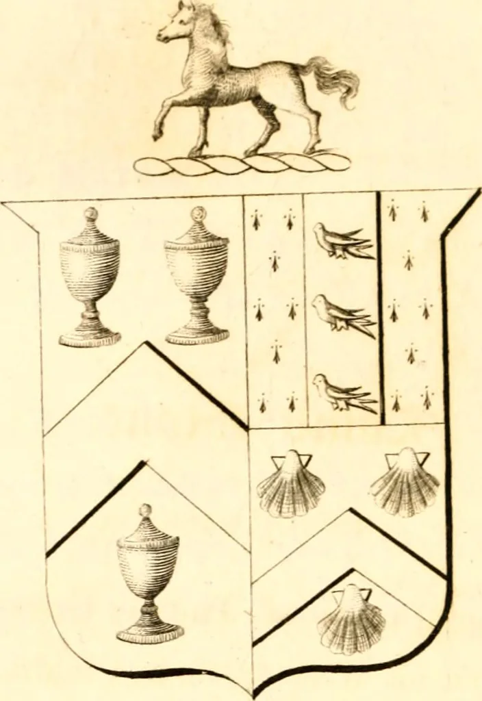 An illustration from A collection of armorial bearings, inscriptions, etc., in the Church of St. Nicholas, Newcastle on Tyne, and chapelries of Gosforth & Cramlington, Northumberland. To which is prefixed a historical account of the Church of St. Nicholas, 1820, leaf 159