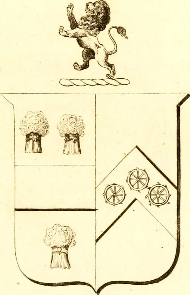 An illustration from A collection of armorial bearings, inscriptions, etc., in the Church of St. Nicholas, Newcastle on Tyne, and chapelries of Gosforth & Cramlington, Northumberland. To which is prefixed a historical account of the Church of St. Nicholas, 1820, leaf 180