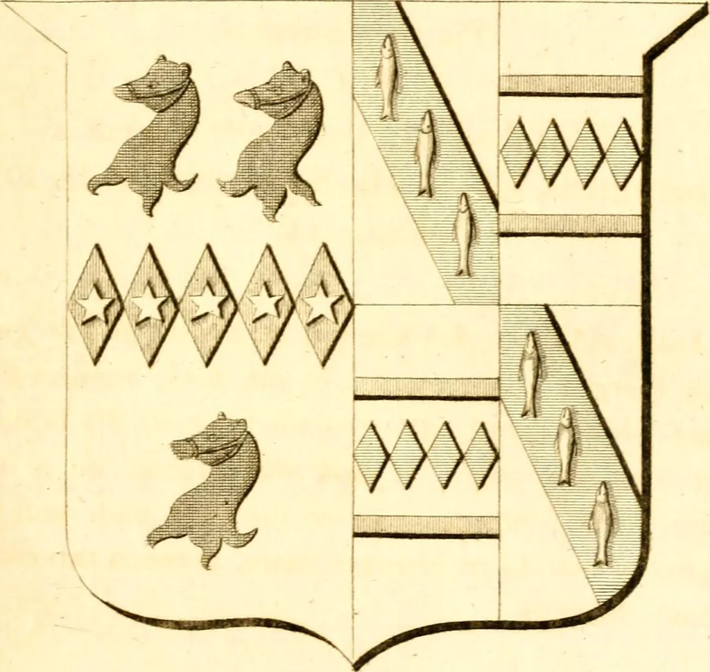 An illustration from A collection of armorial bearings, inscriptions, etc., in the Church of St. Nicholas, Newcastle on Tyne, and chapelries of Gosforth & Cramlington, Northumberland. To which is prefixed a historical account of the Church of St. Nicholas, 1820, leaf 184