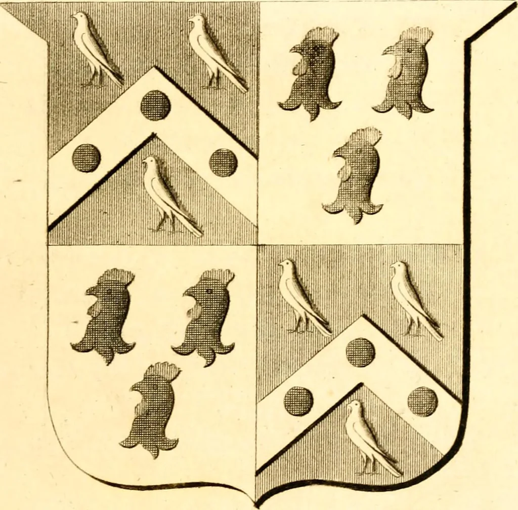 An illustration from A collection of armorial bearings, inscriptions, etc., in the Church of St. Nicholas, Newcastle on Tyne, and chapelries of Gosforth & Cramlington, Northumberland. To which is prefixed a historical account of the Church of St. Nicholas, 1820, leaf 196