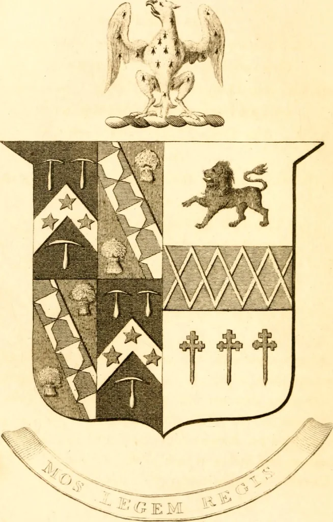 An illustration from A collection of armorial bearings, inscriptions, etc., in the Church of St. Nicholas, Newcastle on Tyne, and chapelries of Gosforth & Cramlington, Northumberland. To which is prefixed a historical account of the Church of St. Nicholas, 1820, leaf 207