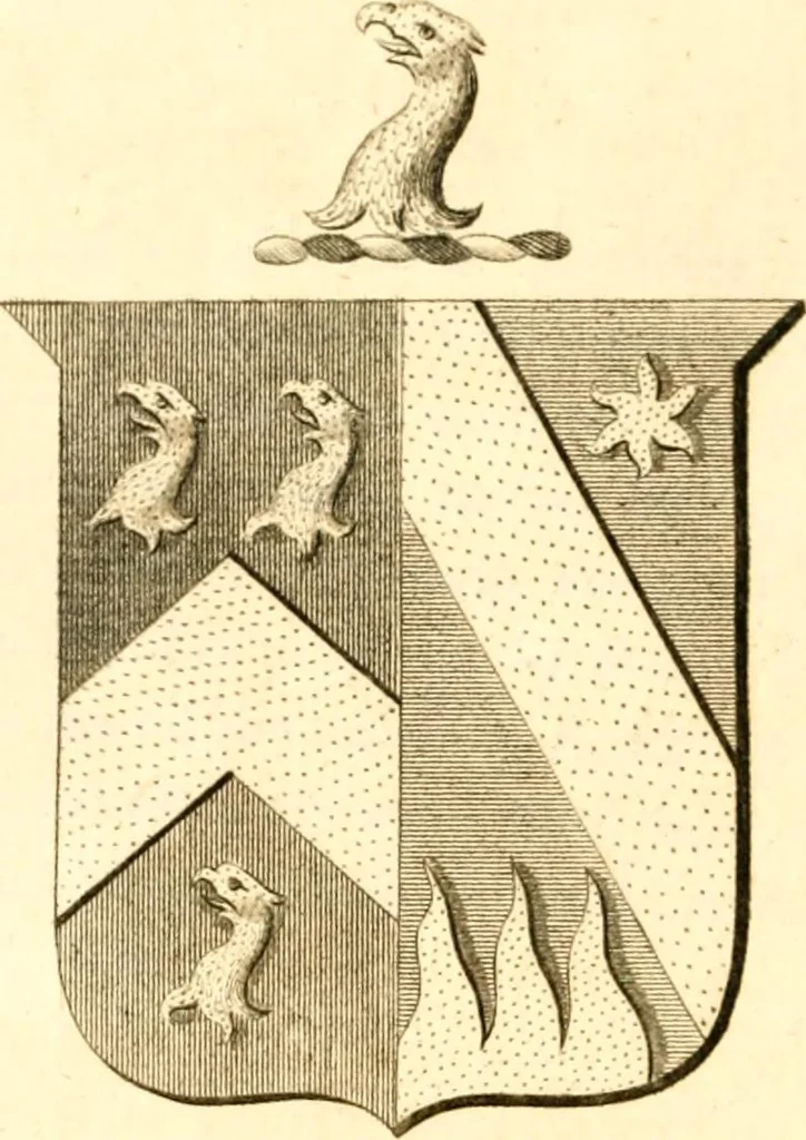 An illustration from A collection of armorial bearings, inscriptions, etc., in the Church of St. Nicholas, Newcastle on Tyne, and chapelries of Gosforth & Cramlington, Northumberland. To which is prefixed a historical account of the Church of St. Nicholas, 1820, leaf 227