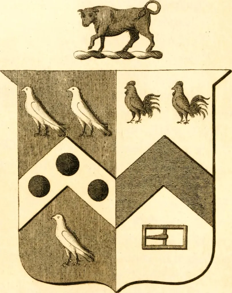 An illustration from A collection of armorial bearings, inscriptions, etc., in the Church of St. Nicholas, Newcastle on Tyne, and chapelries of Gosforth & Cramlington, Northumberland. To which is prefixed a historical account of the Church of St. Nicholas, 1820, leaf 231