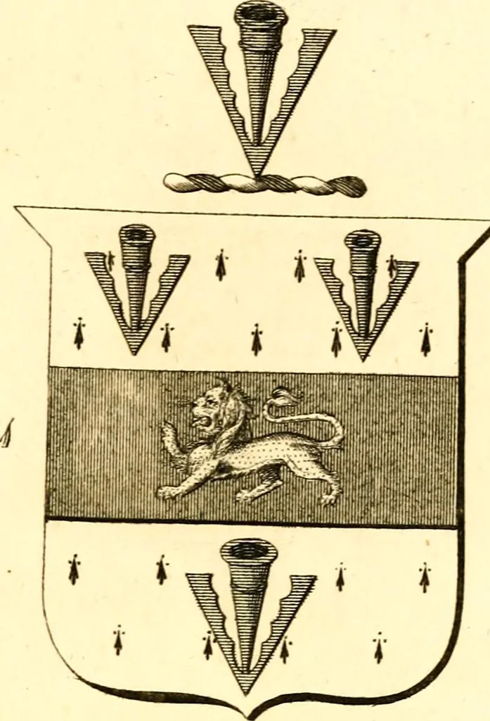 An illustration from A collection of armorial bearings, inscriptions, etc., in the Church of St. Nicholas, Newcastle on Tyne, and chapelries of Gosforth & Cramlington, Northumberland. To which is prefixed a historical account of the Church of St. Nicholas, 1820, leaf 250
