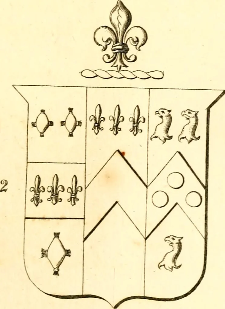 An illustration from A collection of armorial bearings, inscriptions, etc., in the Church of St. Nicholas, Newcastle on Tyne, and chapelries of Gosforth & Cramlington, Northumberland. To which is prefixed a historical account of the Church of St. Nicholas, 1820, leaf 250