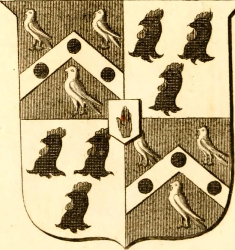 An illustration from A collection of armorial bearings, inscriptions, etc., in the Church of St. Nicholas, Newcastle on Tyne, and chapelries of Gosforth & Cramlington, Northumberland. To which is prefixed a historical account of the Church of St. Nicholas, 1820, leaf 281