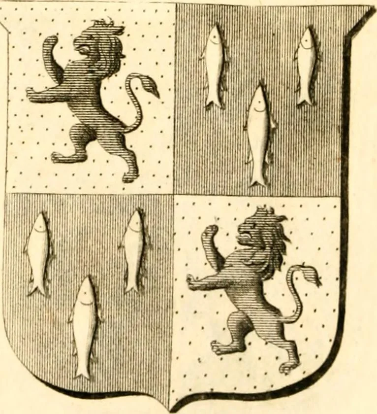 An illustration from A collection of armorial bearings, inscriptions, etc., in the Church of St. Nicholas, Newcastle on Tyne, and chapelries of Gosforth & Cramlington, Northumberland. To which is prefixed a historical account of the Church of St. Nicholas, 1820, leaf 283