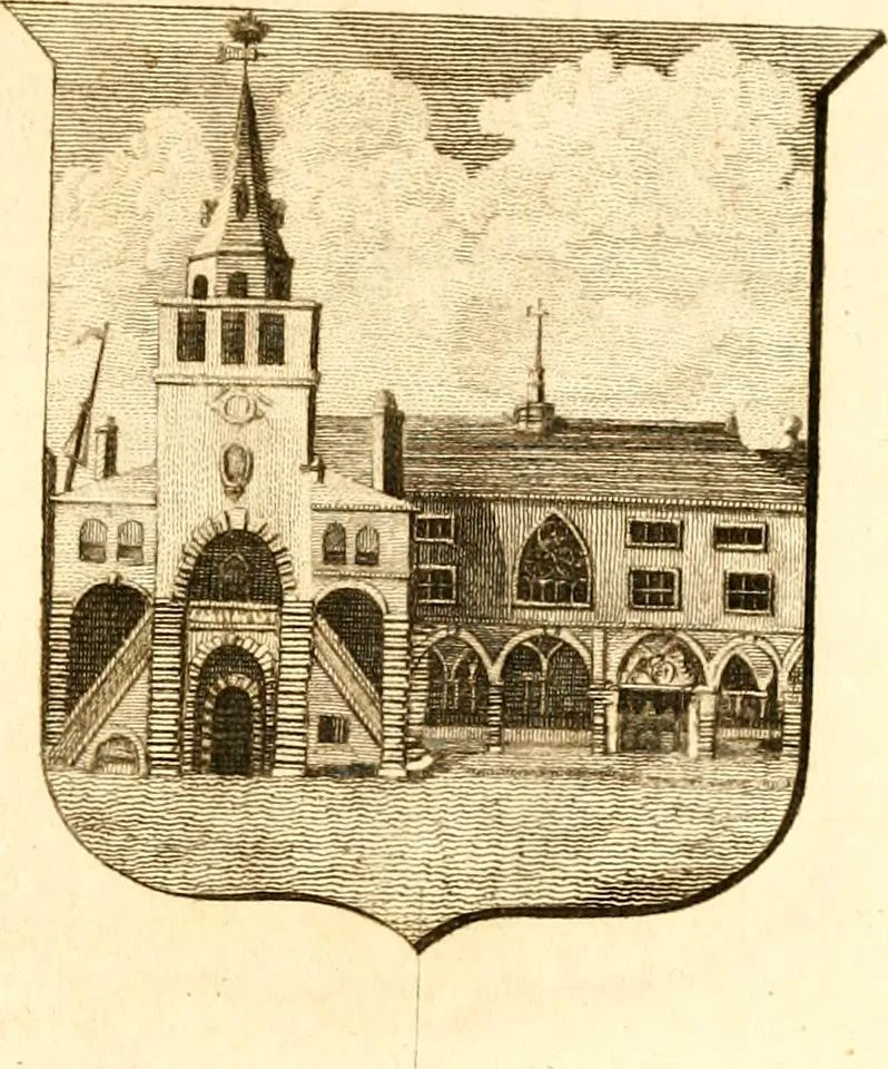 An illustration from A collection of armorial bearings, inscriptions, etc., in the Church of St. Nicholas, Newcastle on Tyne, and chapelries of Gosforth & Cramlington, Northumberland. To which is prefixed a historical account of the Church of St. Nicholas, 1820, leaf 350